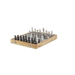 Luminous aluminum wood chess set, brown